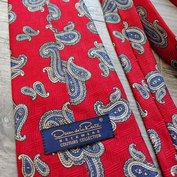 EUC Vintage Men's Oscar de la Renta Couture Collection 100% Silk Necktie Red - Picture 1 of 9
